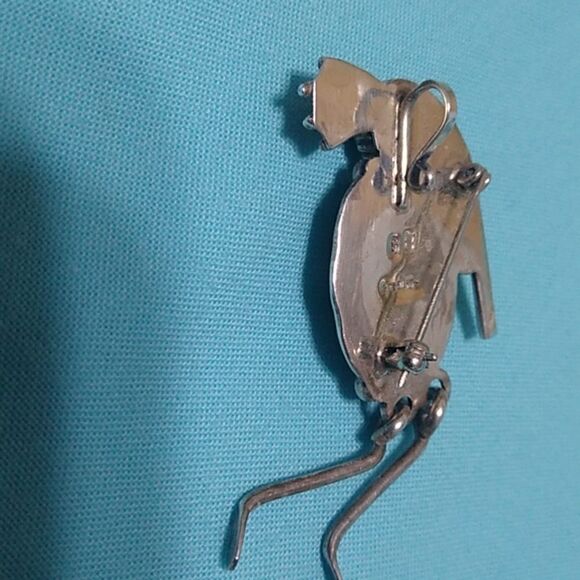 G B Silver/Turquoise Flute playing Kokopelli Brooch/Pendant 925 chain - Picture 11 of 14